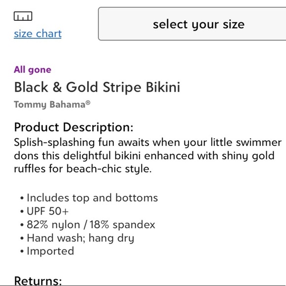 Girls Black & White Stripe Bikini w/ gold ruffle - Picture 5 of 5